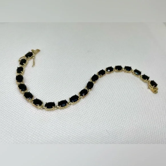 VTG 925 Real Blue Sapphire Tennis Bracelet Sterling Silver - Picture 3 of 6